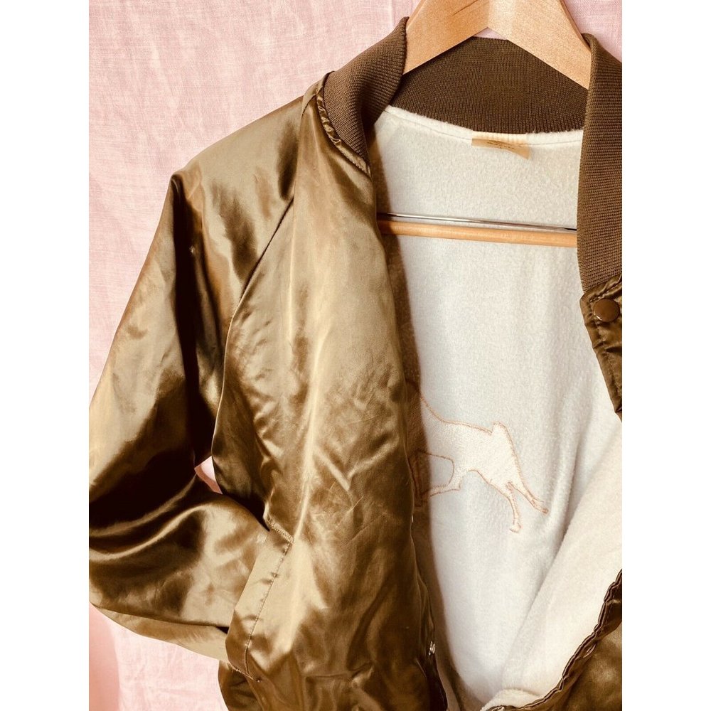 Vintage Satin Bomber Jacket Size L USA Auburn Sportswear Stallion Mustang Horse